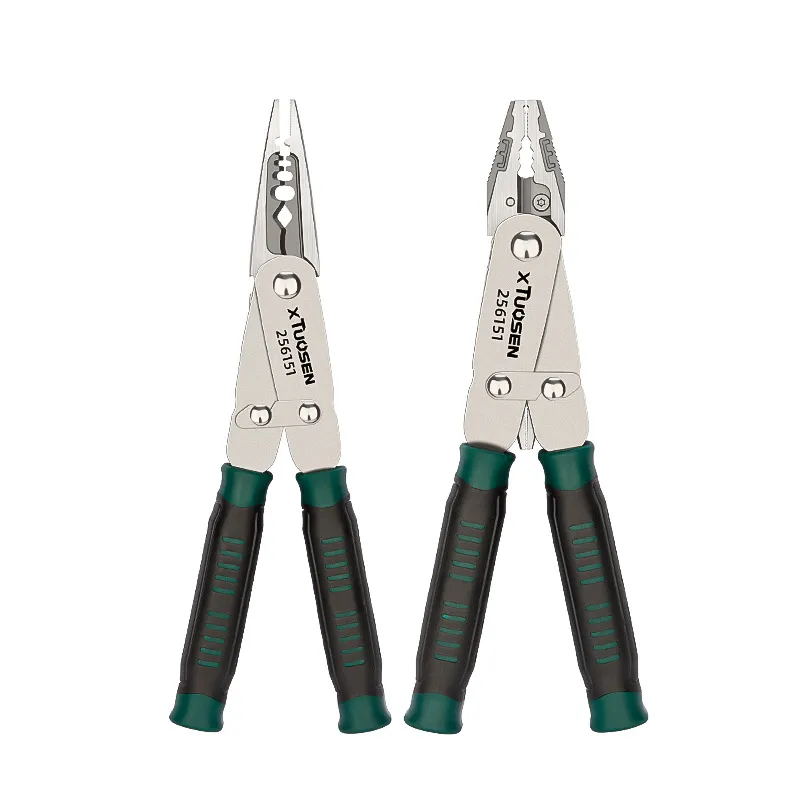 Multi‑function dual‑color handle pliers: flat‑jaw pliers, cutting wire rope and steel wire, freely switchable wire stripper, dual‑purpose transformable pliers.